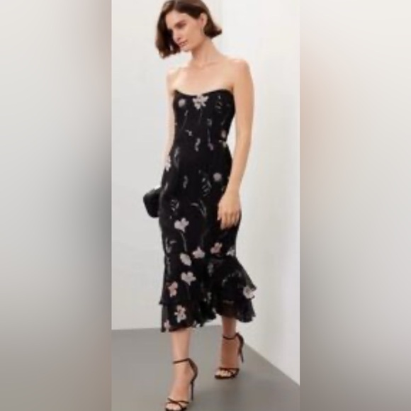 1137. Katie May Nami Gown Women's Strapless Floral Midi Dress Black Size S - Picture 2 of 9